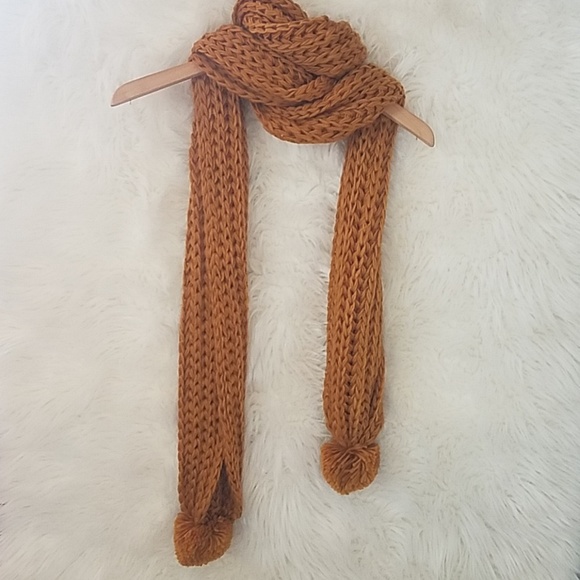 Mustard Crochet Pom Pom Wrap Scarf - Picture 3 of 6